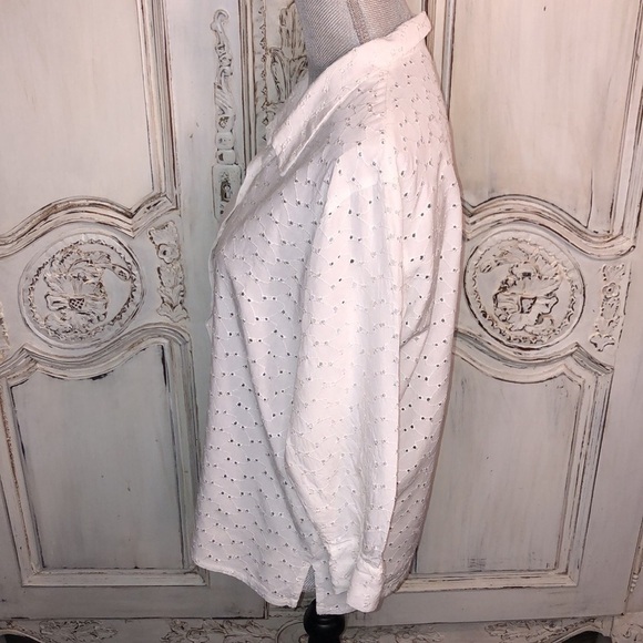 Se Fabrique Au Jason White Eyelet Long Sleeve Button Down Size Medium - Picture 8 of 10